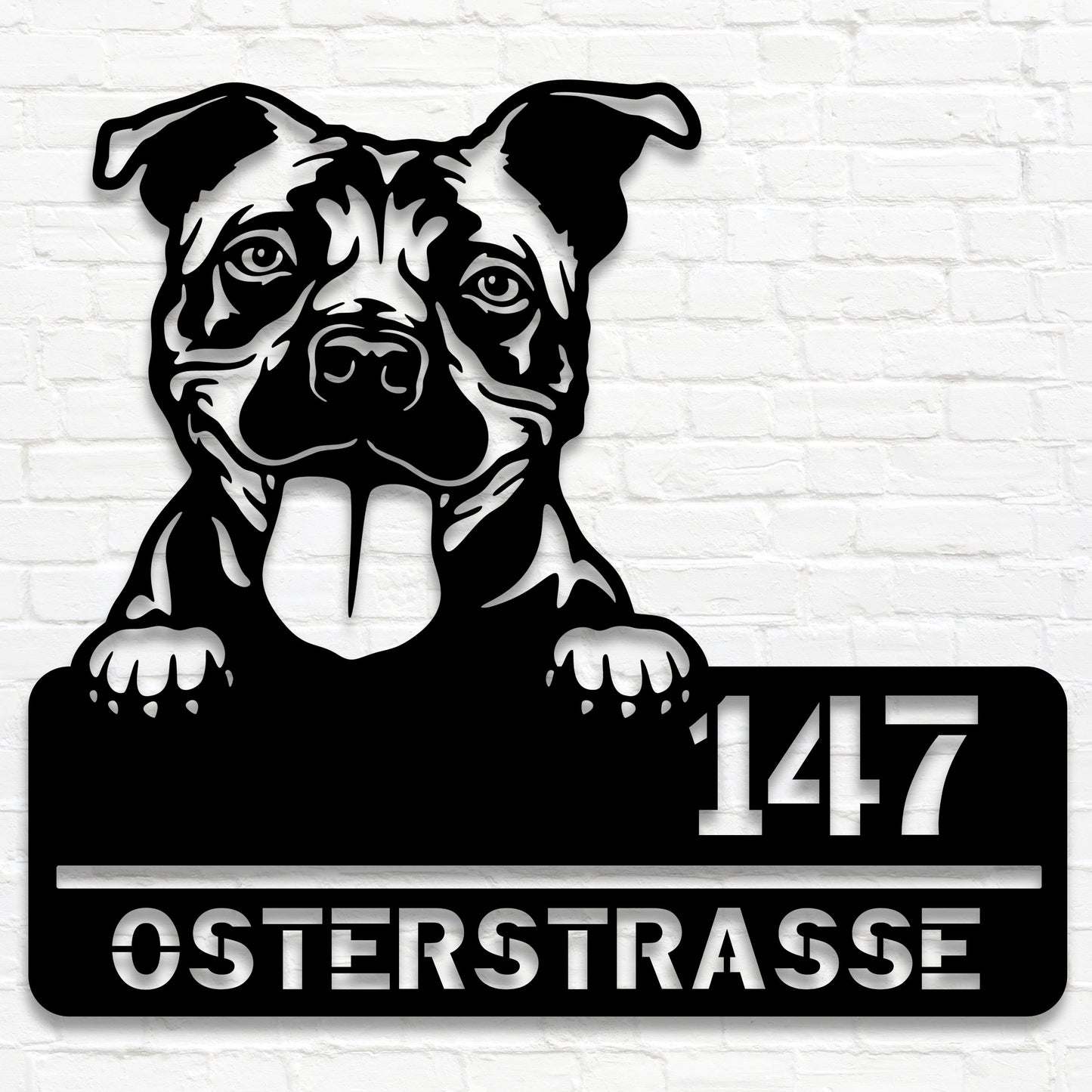 Stafford - Stahlschild mit Straße/Name und Hausnummer