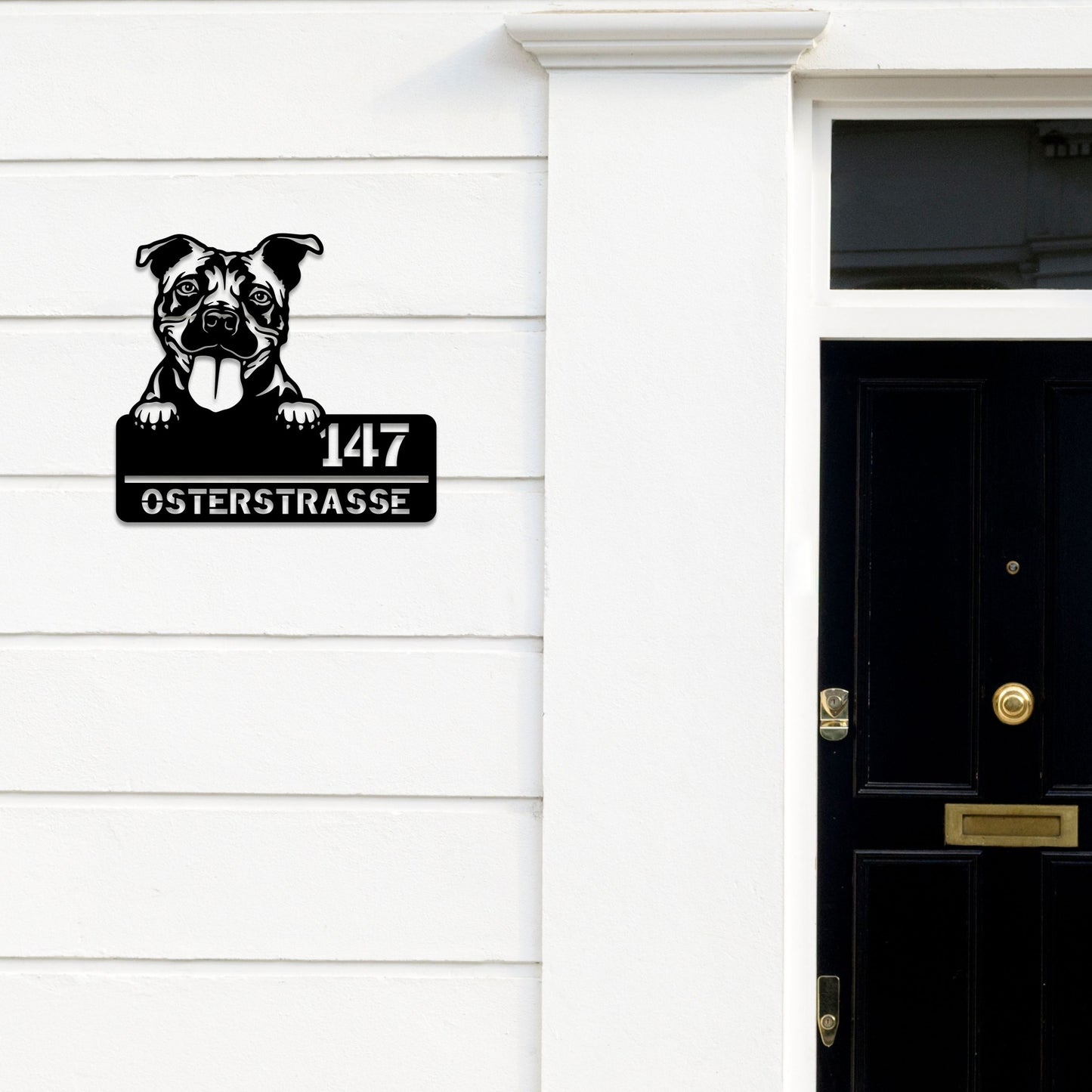 Stafford - Stahlschild mit Straße/Name und Hausnummer